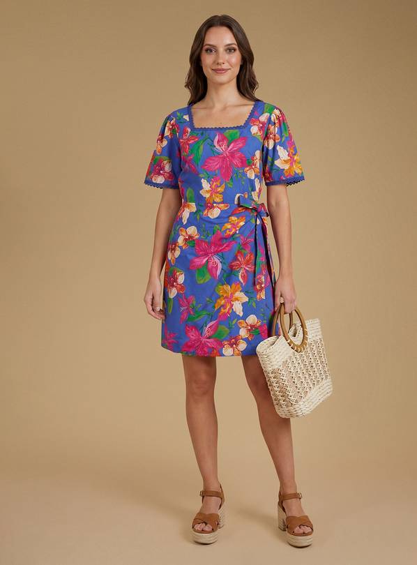 DOROTHY PERKINS Lace Trim Wrap Skirt Poplin Printed Mini Dress 12